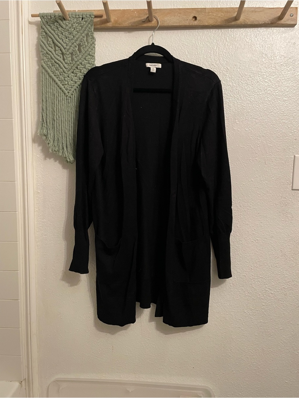 Nine West Black Open-Front Long Cardigan
